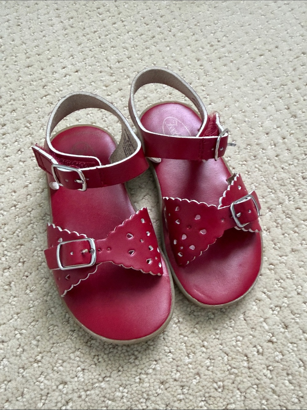 FootMates Ariel Red Scalloped Buckle Sandals for Kids